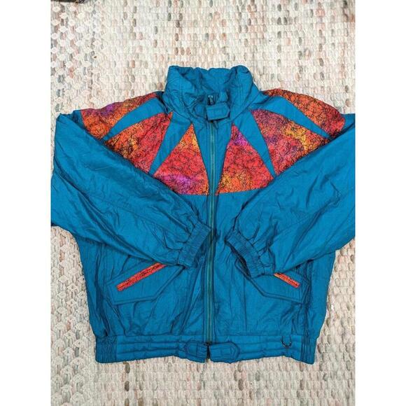 Vintage Donny Brook Ski Jacket Mens Large Teal & Orange Retro SHOULDER PADS 80s - Picture 1 of 9